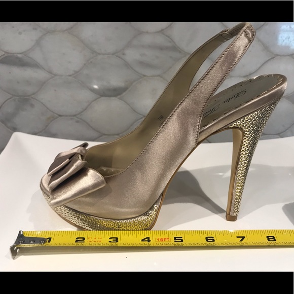 Lulu Townsend gold satin peep-toe platform heels - Picture 12 of 13